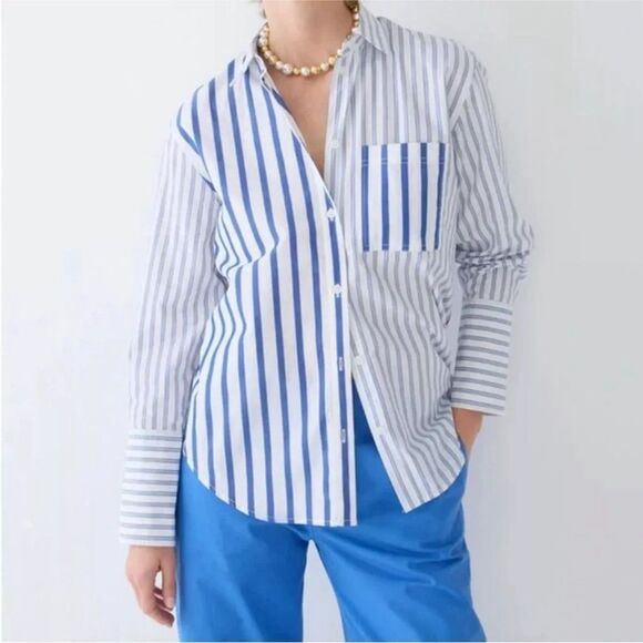 NWT J CREW Garçon shirt in cocktail stripe cotton poplin REGAL BLUE MIXY STRIPE - Picture 1 of 8